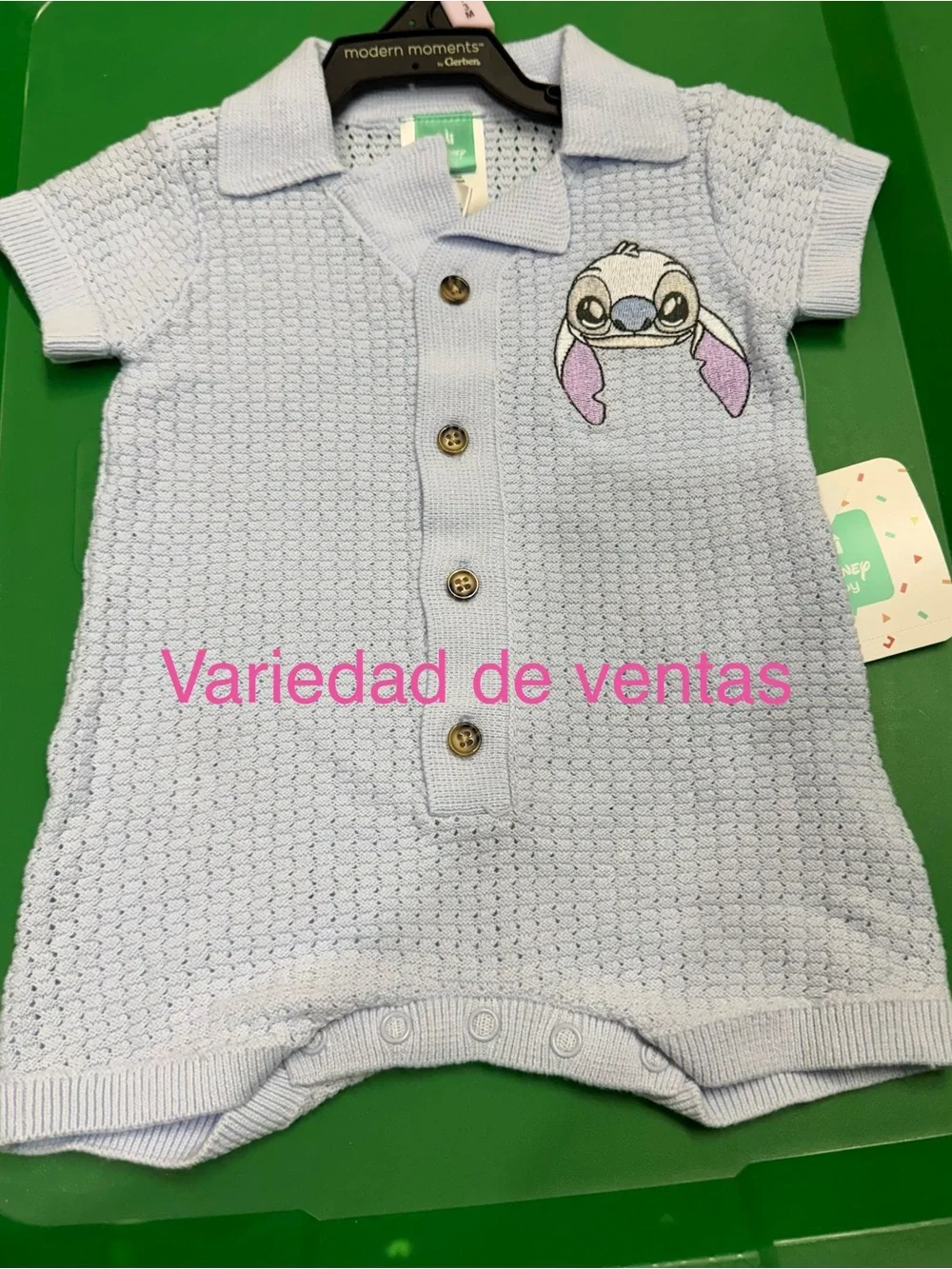 Light Blue Knit Baby Polo Romper with Stitch Detail